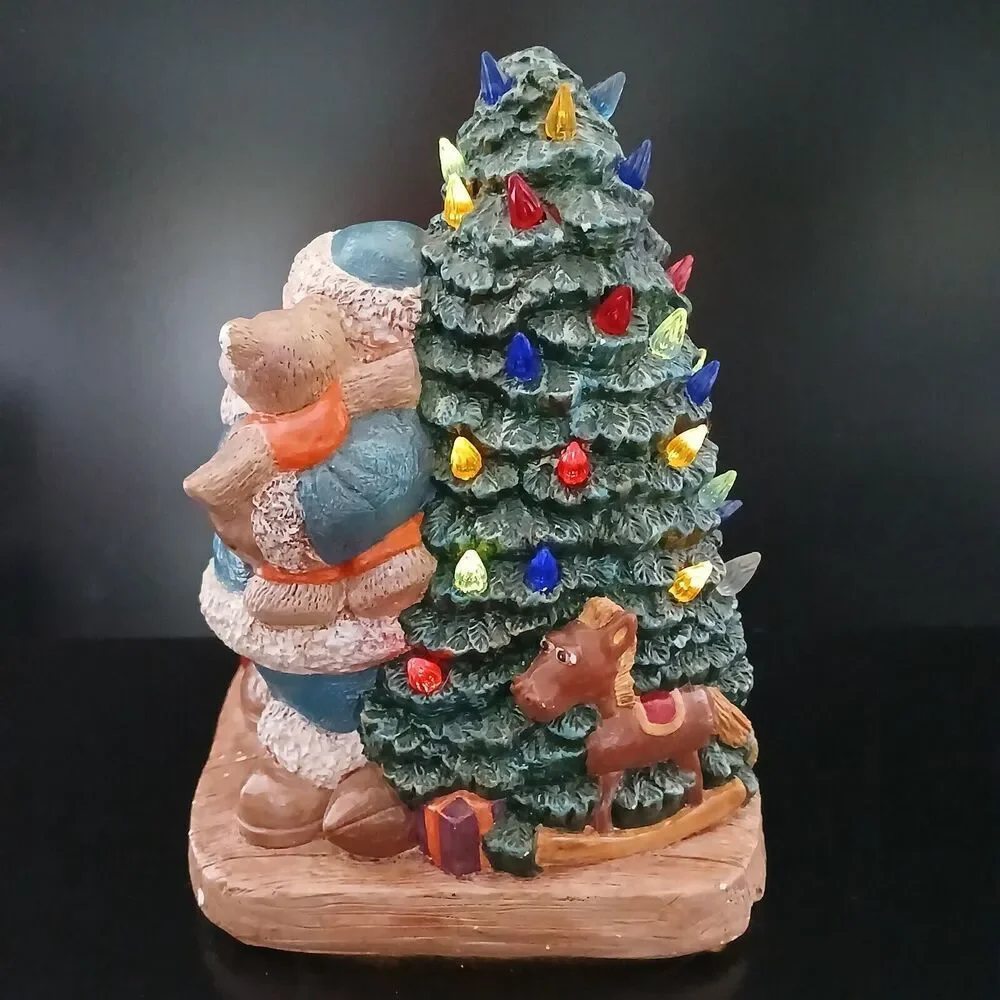 Vintage Wee Crafts Ceramic Light Up Santa & Christmas Tree Toy Bag Figurine